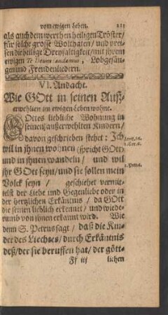 VI. Andacht. Wie Gott in seinen Außerwehlten im ewigen Leben wohne.