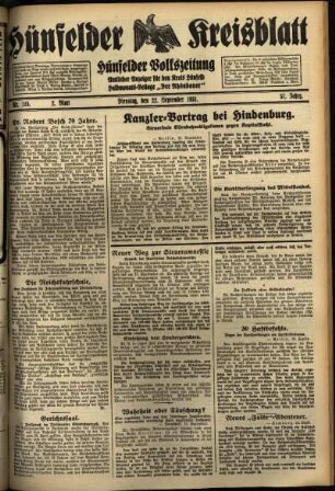 Zweite Ausgabe vom Dienstag, den 22. September 1931.