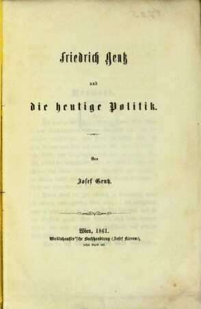 Friedrich Gentz und die heutige Politik