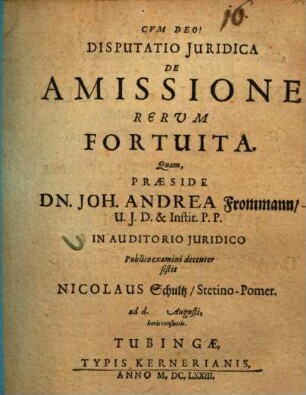 Disputatio juridica de amissione rerum fortuita