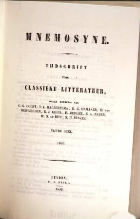 Mnemosyne : a journal of classical studies. 5, 5. 1856