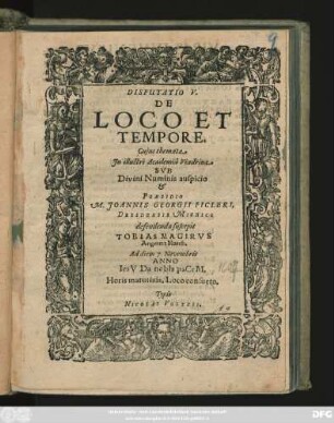 Disputatio V. De Loco Et Tempore