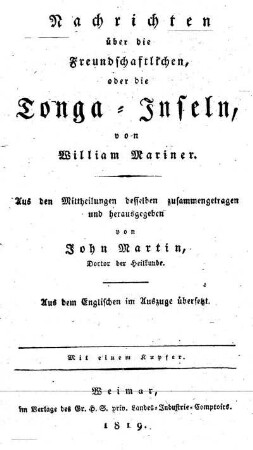 Nachrichten ueber die Freundschaftlichen, oder die Tonga-Inseln