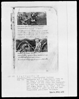 Der Stuttgarter Bibelpsalter — Textseite mit zwei Miniaturen
