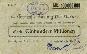 Notgeld - 100 Mill. Mark