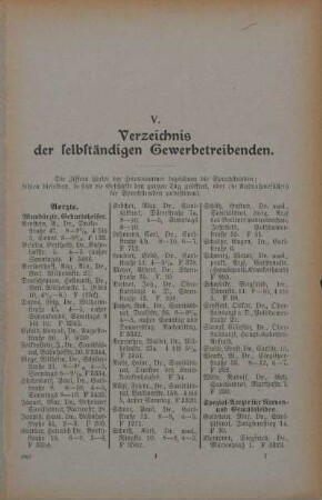 V. Verzeichnis der selbständigen Gewerbetreibenden