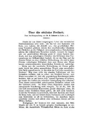 Über die sittliche Freiheit : (Schluß)
