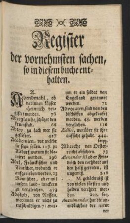 Register der vornehmsten sachen, so in diesem buche enthalten