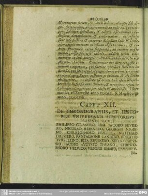 Caput XII. De Chronographis, Et Historiae Universalis Scriptoribus Praesentis Seculi