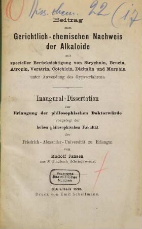 Beitrag zum Gerichtlich-chemischen Nachweis der Alkaloide...