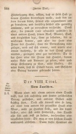 Der VIII. Titul. Vom Tauschen.