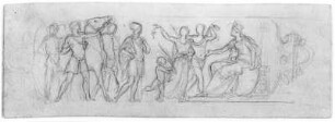 Heimkehr der Sieger : Rietschel, Ernst. Heimkehr der Sieger. Bleistift auf elfenbeinfarbenem Karton; 7,2 x 20,4 cm. 1859? Privatbesitz. WVZ 365