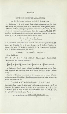 NOTES DE GÉOMÉTRIE ANALYTIQUE.