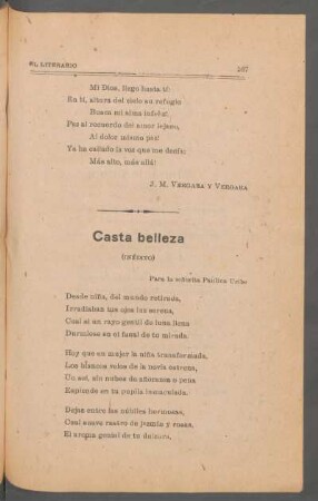 Casta belleza : (Inédito) - Para la señorita Paulina Uribe