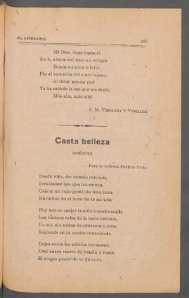 Casta belleza : (Inédito) - Para la señorita Paulina Uribe