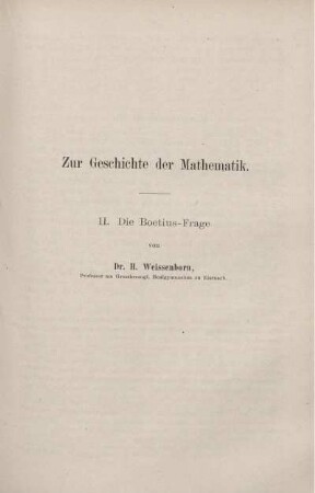Zur Geschichte der Mathematik. II. Die Boetius-Frage.
