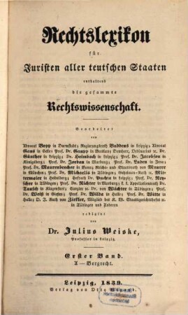 Rechtslexikon für Juristen aller teutschen Staaten enthaltend die gesammte Rechtswissenschaft, 1. A - Bergrecht