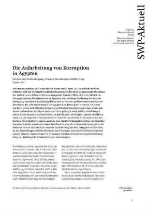 Die Aufarbeitung von Korruption in Ägypten : Grenzen der Strafverfolgung, Chancen für außergerichtliche Wege