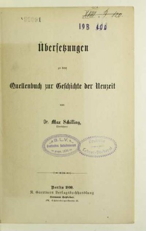 Übersetzungen zu dem Quellenbuch zur Geschichte der Neuzeit