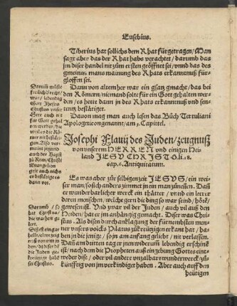 Josephi Flavii des Juden/ zeugnuß von unserem Herren ...
