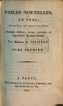 Fables nouvelles : en vers, divisées en neuf livres, 1