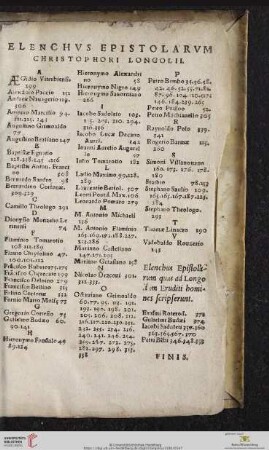 Elenchvs Epistolarvm Christophori Longolii