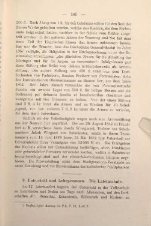 9. Unterricht und Lehrpersonen. Die Lateinschule.