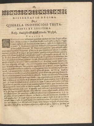 Dissertatio Decima. De Querela Inofficiosi Testamenti Et Legitima.