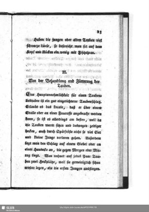 II. Von der Behandlung und Fütterung der Tauben
