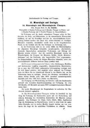 14. Mineralogie und Mineralogische Übungen