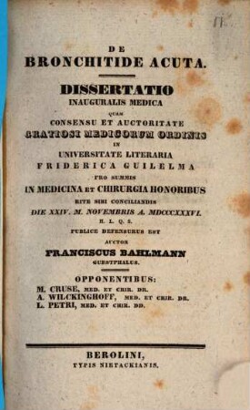 De bronchitide acuta : Diss. inaug. med.