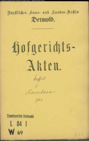 Weffel, Deppe gegen Adrian Rosenbaum zu Oerlinghausen - Schuldforderung