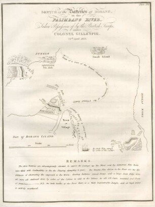 Plate XVI. Sketch of the batteries at Borang, in the Palimbang River ...