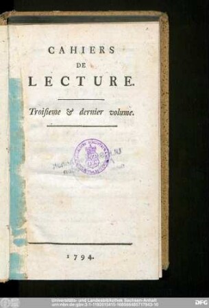 3.1794: Cahiers de lecture
