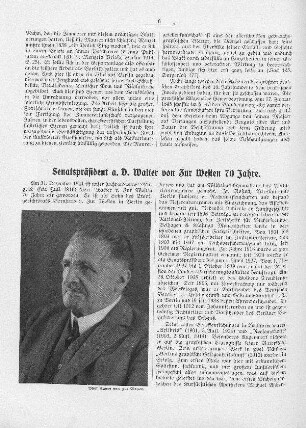 Senatspräsident a. D. Walter von Zur Westen 70 Jahre