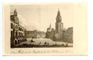 "Der Marktplatz mit der Hauptkirche und dem Rathaus zu Heilbronn" (Zeichnung)