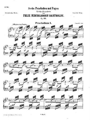 Felix Mendelssohn-Bartholdys Werke. 11,62. Nr. 62, Sechs Präludien und Fugen : op. 35. - 41 S. - Pl.-Nr. M.B.62