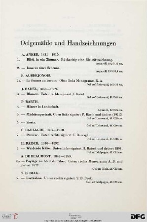 Ölgemälde und Handzeichnungen (Nr. 1-111)