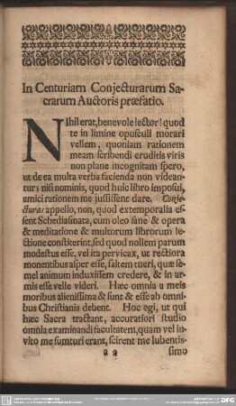 In Centuriam Conjecturarum Sacrarum Auctoris praefatio