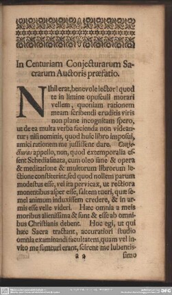 In Centuriam Conjecturarum Sacrarum Auctoris praefatio