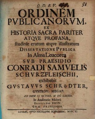 Ordo publicanorum, ex historia S. pariter atque profana studiose erutus atque illustratus