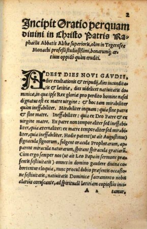 Oratio devoti P. ac Domini Raphaelis ... de natiuitate domini nostri Iesu Christi