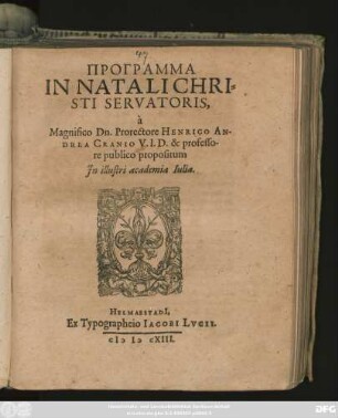Programma In Natali Christi Servatoris