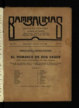 El romance de dos vagos : pieza cómica sentimental en tres cuadros