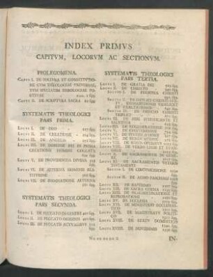 Index Primus Capitum, Locorum Ac Sectionum