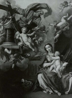 Maria mit dem Kinde und die Symbole der Passion