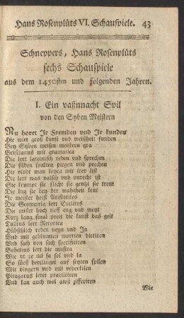 I. Ein vaßnnacht Spil von den Syben Meistern