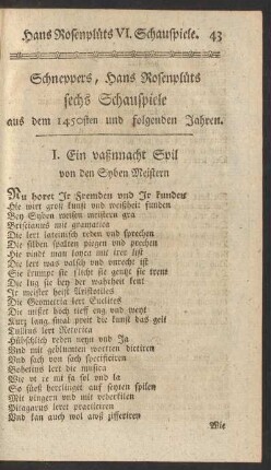 I. Ein vaßnnacht Spil von den Syben Meistern