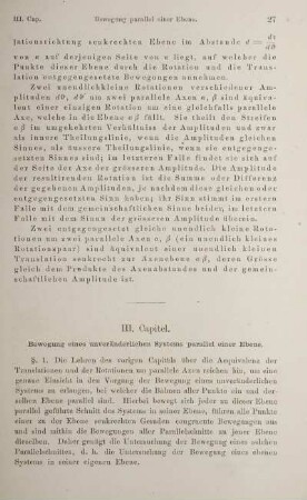 III. Capitel. Bewegung eines unveränderlichen Systems parallel einer Ebene.