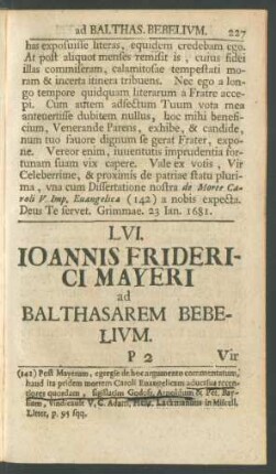 LVI. Ioannis Friderici Mayeri ad Balthasarem Bebelium